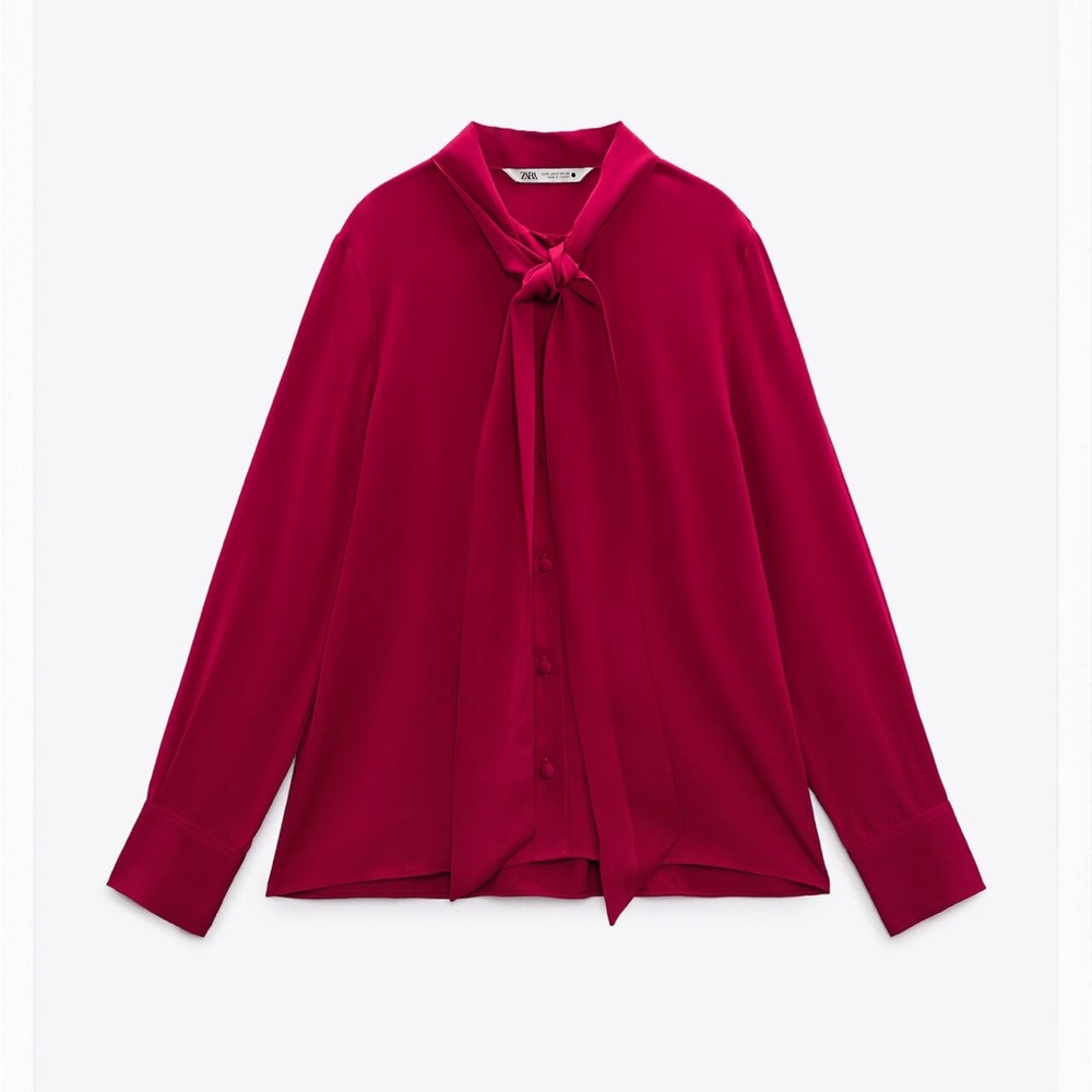 Zara raspberry tied blouse. Size Medium. NWOT.